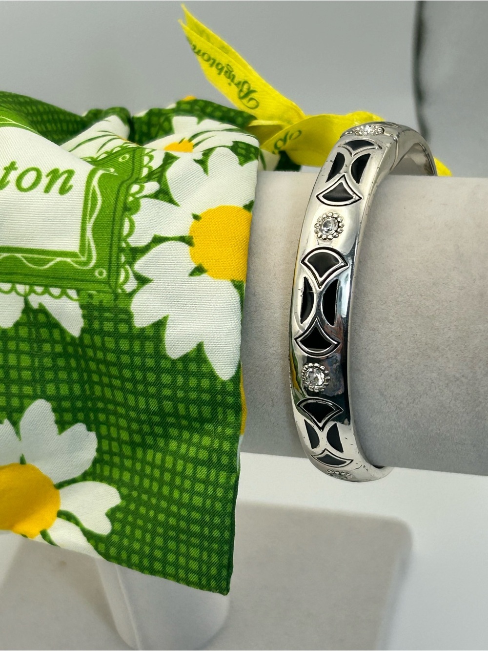 Brighton Capella Bangle Bracelet Magnetic Hinged Black Enamel Silver Plated